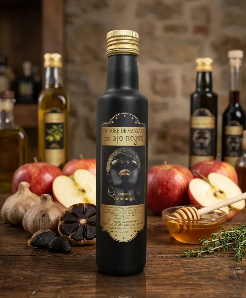 Apple Cider Vinegar with Black Garlic and Honey (250 ml). | Vallelongo